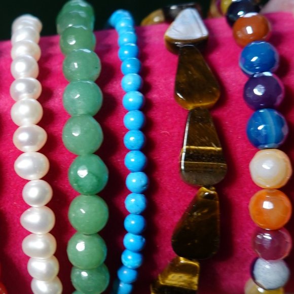 (NWT) Genuine Turquoise Bead (3) Bracelets Stack/Set - Picture 8 of 9